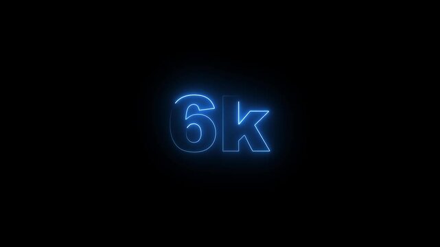 Neon glowing line 6k Ultra HD icon animation on black background. 4K Video motion 11K followers.  Neon-colored 11K video regulation concept and 11k like.