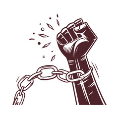Fist of Freedom with Broken Chains Vector Graphic Clipart Isolated Illustration