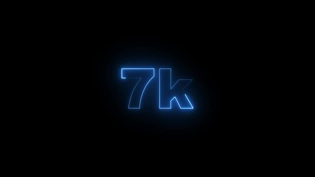 Neon glowing line 7k Ultra HD icon animation on black background. 4K Video motion 11K followers.  Neon-colored 11K video regulation concept and 11k like.