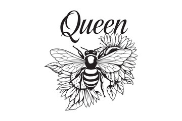 Queen Bee with Sunflowers Illustration 
 vector