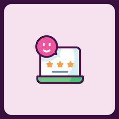 Laptop Screen Showing Three Stars and a Smiley Face for Customer Feedback