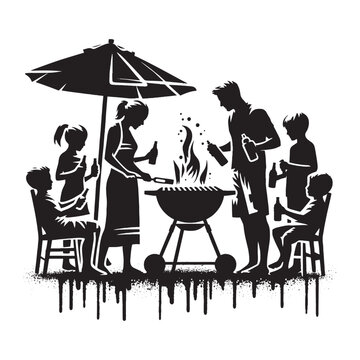family barbecue black silhouette clip art preview