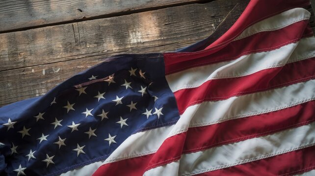 American Flag on Rustic Wooden Background – Patriotic U.S. Image for Independence Day, Veterans Day, and Memorial Day Celebrations Honoring the United States and Its Heritage