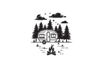 Vintage Trailer by the Campfire 
 vector