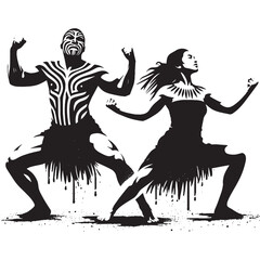 Fototapeta premium Bold Monochromatic Illustration of Indigenous Tribal Dance Cerem