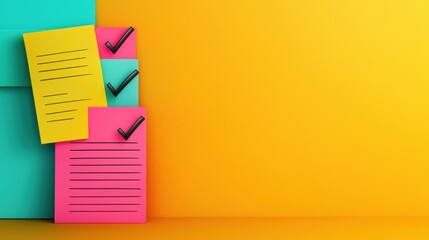 Check mark infographics concept. Bright and Colorful Sticky Notes Forming a To Do List on a Minimalist Background