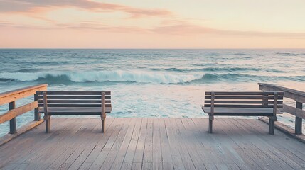 Serene ocean view at sunset coastal pier scenic photography peaceful environment wide angle relaxation concept