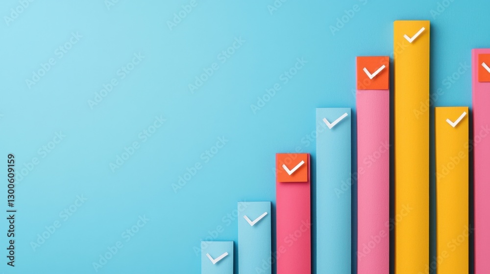 Poster check mark infographics concept. performance tracking infographic with notes and data visualizations