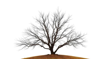 Fototapeta premium Lone deciduous tree, stark branches against bright white, leaves, overhead
