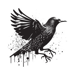 Obraz premium Grunge starling flight, Flat, dripping spray paint stencil art s