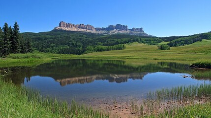 Fototapeta premium Mountain reflection in tranquil alpine pond