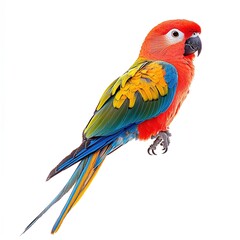 Obraz premium Macro shot, cinematic photo of a colorful parrot. Nature photography of a bright and colorful parrot. Beautiful realistic parrot photography. Bird photography for nature materials, posters, templates