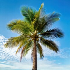 Obraz premium Tropical palm tree isolated on white background, showcasing lush green fronds and a sturdy trunk 