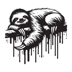 Obraz premium Monochrome sloth artwork with stencil effect and dripping paint