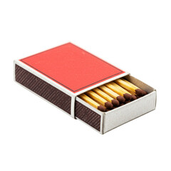 Matchbox isolated, opened matchbox with matchsticks, transparent background