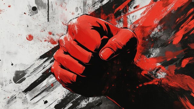 Abstract design with a red fist symbolizing Labor Day celebrations