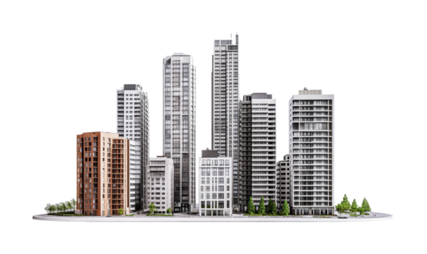 Modern urban skyline showcasing contemporary architecture for design projects and promotional materials, cut out