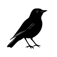 Obraz premium Elegant Silhouette of a Black Bird Perched on a White Background, a Simple and Striking Avian Illustration 