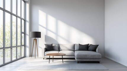 Modern living room design minimalist apartment interior decor bright environment wide angle view aesthetic appeal