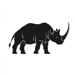 Fototapeta premium Silhouette of a Majestic Rhinoceros: Powerful Wildlife Illustration against a Clean White Background.