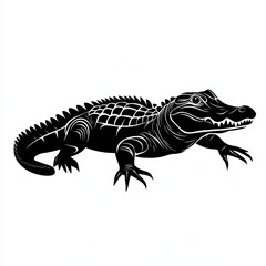 Fototapeta premium Striking Black and White Alligator Illustration: A Vector Design of a Powerful Reptile with Detailed Scales and Teeth