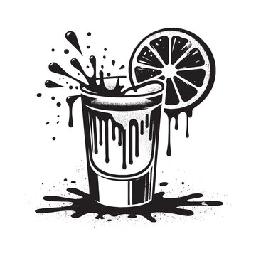 black and white shot glass with lime clip art preview