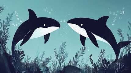 Fototapeta premium Playful Wildlife Swimming Among Coral Formations