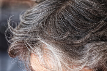 A woman with greying hair. Going gray concept. Close up.