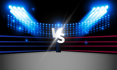 Boxing ring arena and spotlight floodlights vector design.