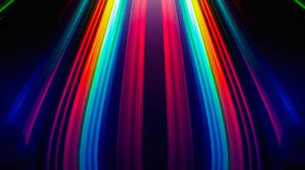 Fototapeta premium Vibrant light streaks create colorful patterns in a dark background during an artistic display. Generative AI