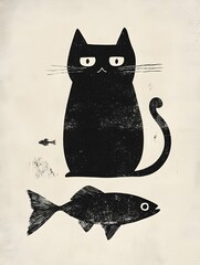 black cat and fish