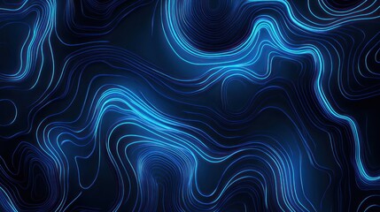 Luminous topographic lines glowing with ethereal blue light on dark surface