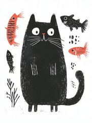 Black cat and fishes