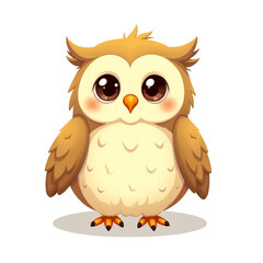 Fototapeta premium Cute cartoon owl with big eyes standing on a plain background. Generative AI