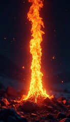 Vertical flame rising in a seemingly endless void, glowing ember, flame pillar, burning column