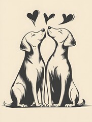 Fine line art of 2 dogs in love