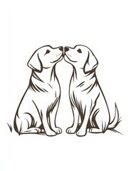 Fine line art of 2 dogs in love