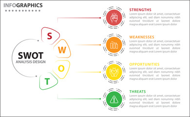SWOT analysis infographic. Vector illustration for strategic business planning. Comparison chart. Advantages and Disadvantages of company. Infographic design template. Vector illustration. SWOT chart