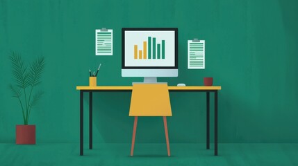 green screen infographics concept. Startup Business Infographic on Professional Green Workspace