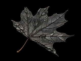 Fototapeta premium Single Black Maple Leaf Autumn Nature Wet Droplets Nature Foliage