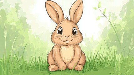 Fototapeta premium Adorable bunny sitting in a field of green grass.