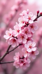 Obraz premium Pink cherry blossom tree in full bloom against a soft, natural background , fresh, japanese