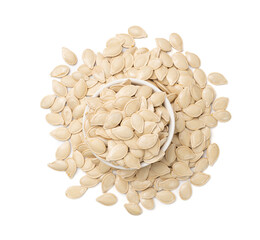 Whole Pumpkin Seeds in Shell Isolated, Raw Pepita Grains, Scattered Green Healthy Nuts