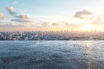 Fototapeta premium Stunning city skyline view at sunset featuring a textured surface in the foreground