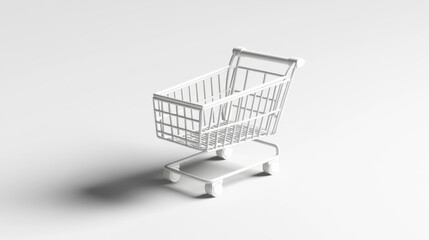 Minimalist White Shopping Cart on White Background