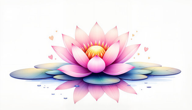 Lotus flower floating in tranquil pond, graceful elegance for wellness blogs and artistic stationery