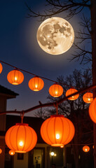 Lanterns illuminating the night sky with glowing warmth, ideal for events and celebrations