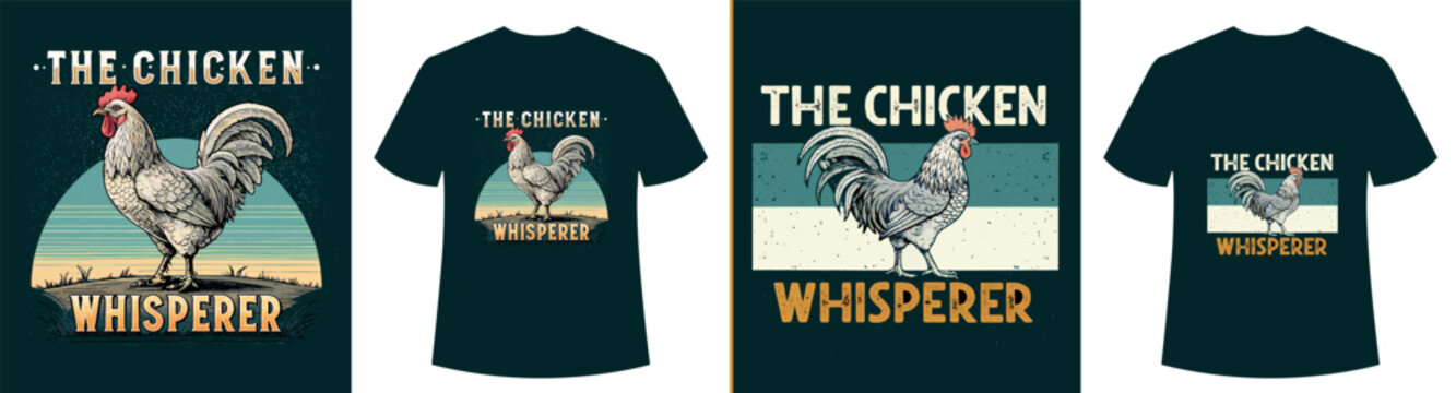 Chicken Whisperer Funny Vintage T-Shirt Design | Cartoon Soldier Rooster, Flat Chicken Illustration, Final Boss, Game Character
