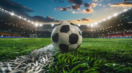 Soccer Ball on the Field at Sunset