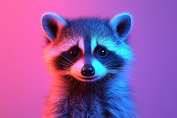 Obraz premium Raccoon with bright hues displays curiosity in a colorful setting